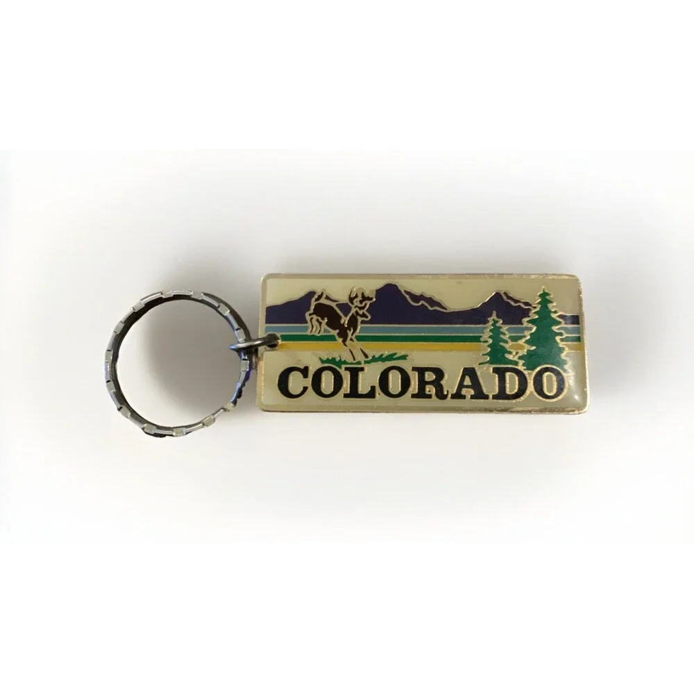 Vintage Colorado Brass Keychain Key Ring Fob - Mountains